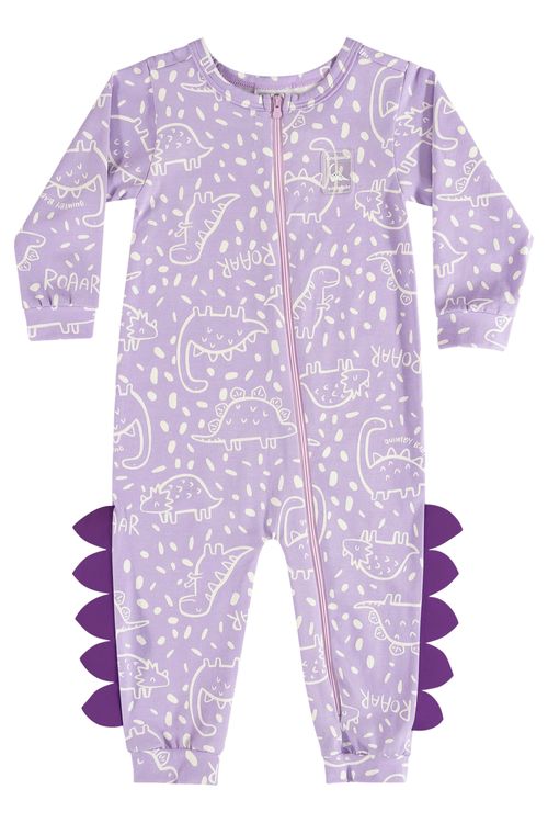 Macacão Unissex de Dinossaurinhos em Cotton para Bebês (Roxo) Quimby