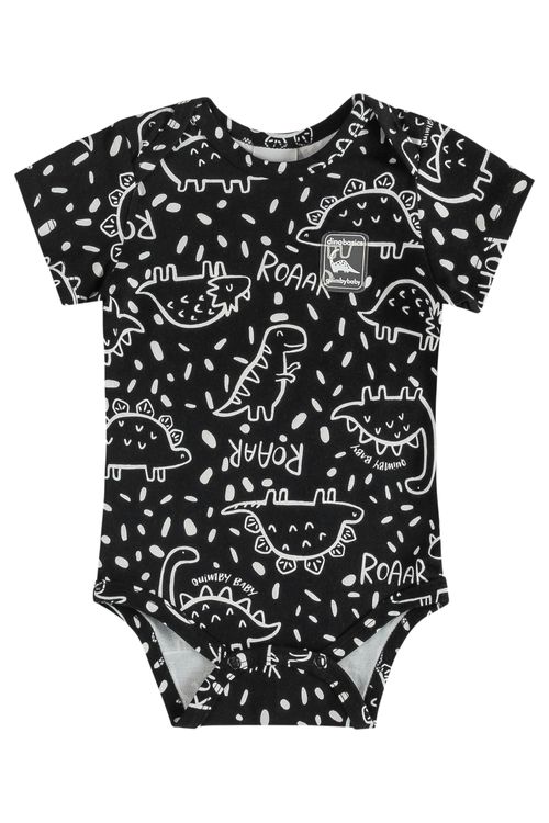 Body Feminino Curto de Dinos para Bebês (Preto) Quimby