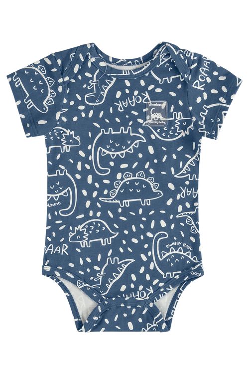 Body Feminino Curto de Dinos para Bebês (Azul) Quimby