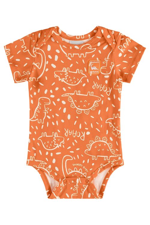 Body Feminino Curto de Dinos para Bebês (Laranja) Quimby