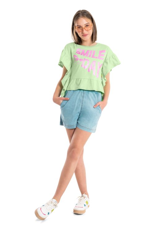 Blusa Smile Today Manga Curta em Meia Malha (Verde Claro) Gloss