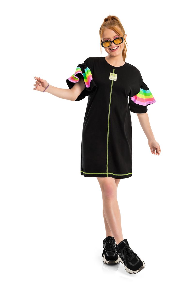 Vestido-Manga-Curta-em-Meia-Malha--Preto--Gloss