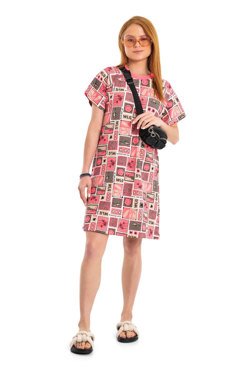 Vestido-Raglan-Manga-Curta-em-Cotton--Rosa--Gloss