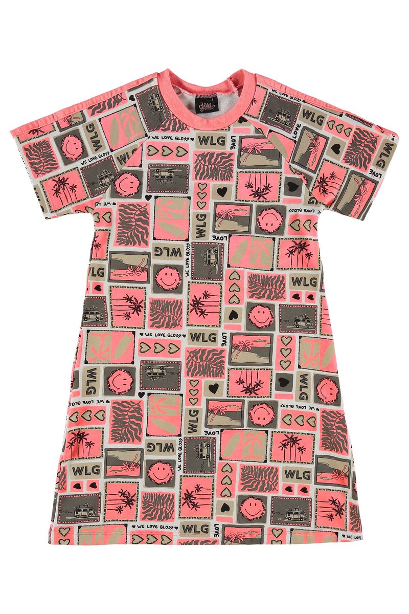 Vestido-Raglan-Manga-Curta-em-Cotton--Rosa--Gloss