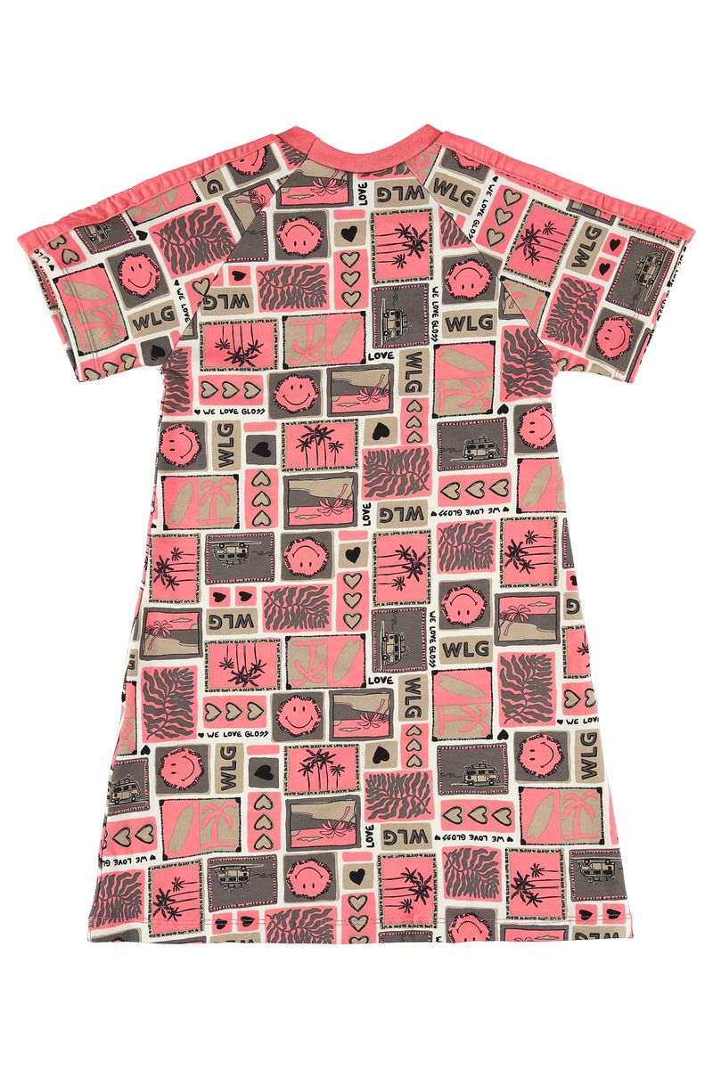 Vestido-Raglan-Manga-Curta-em-Cotton--Rosa--Gloss