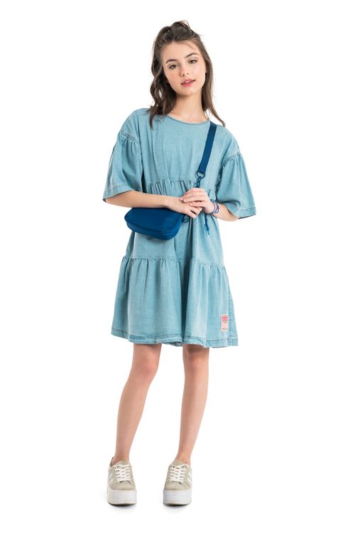 Vestido Manga Curta em Jeans (Azul) Gloss