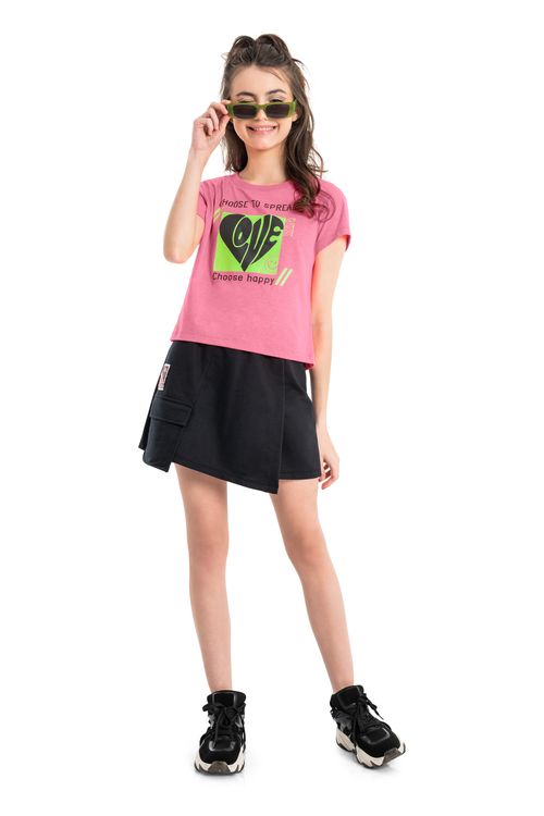 Blusa Choose Happy de Mangas Curtas em Meia Malha (Rosa Pink) Gloss