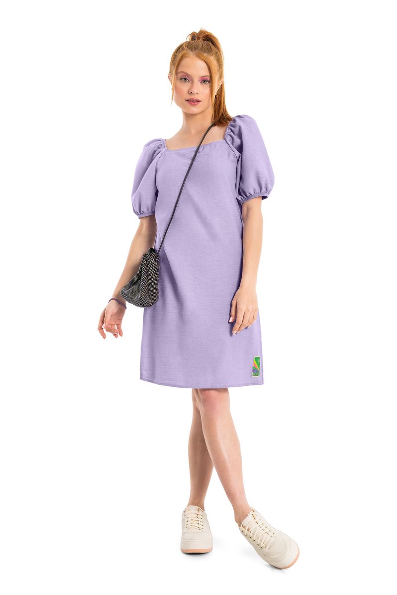 Vestido-Juvenil-com-Manga-Bufante--Roxo--Gloss