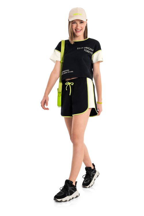 Conjunto Stay Original Forever com Blusa e Short em Moletom (Preto) Gloss