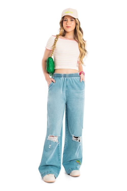 Calça Wide Leg Jeans Juvenil (Azul) Gloss