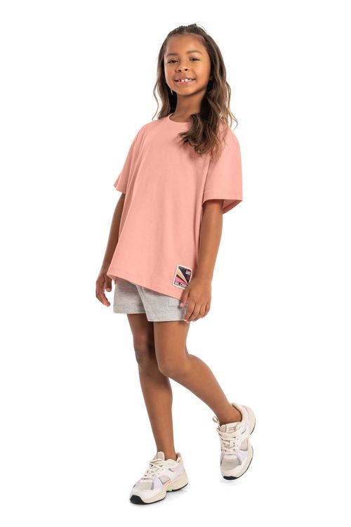 Camiseta Básica Oversize Juvenil Feminina com Manga Curta (Rosa) Gloss