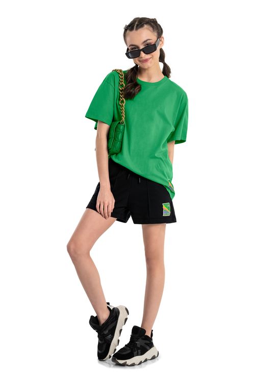 Camiseta Básica Oversize Juvenil Feminina com Manga Curta (Verde) Gloss