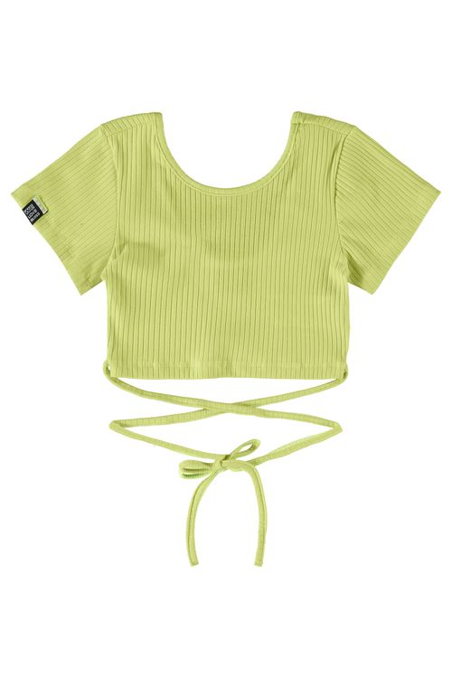 Blusa Básica Manga Curta Cropped em Ribana (Verde) Gloss