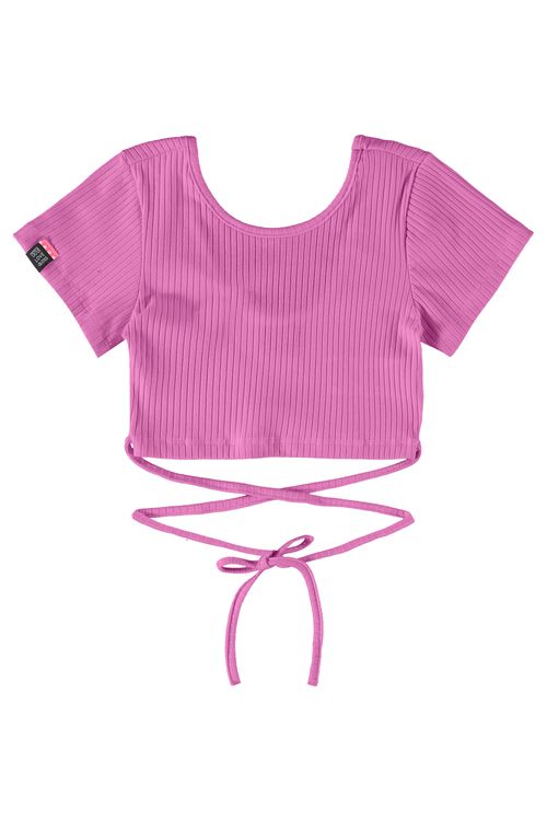 Blusa Básica Manga Curta Cropped em Ribana (Roxo) Gloss