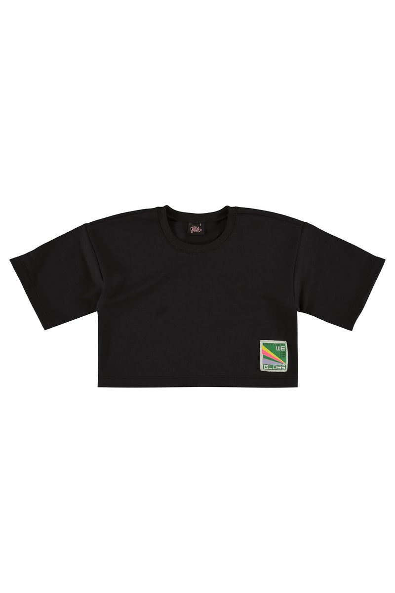 Blusa-Basica-Manga-Curta-Cropped-em-Moletom--Preto--Gloss