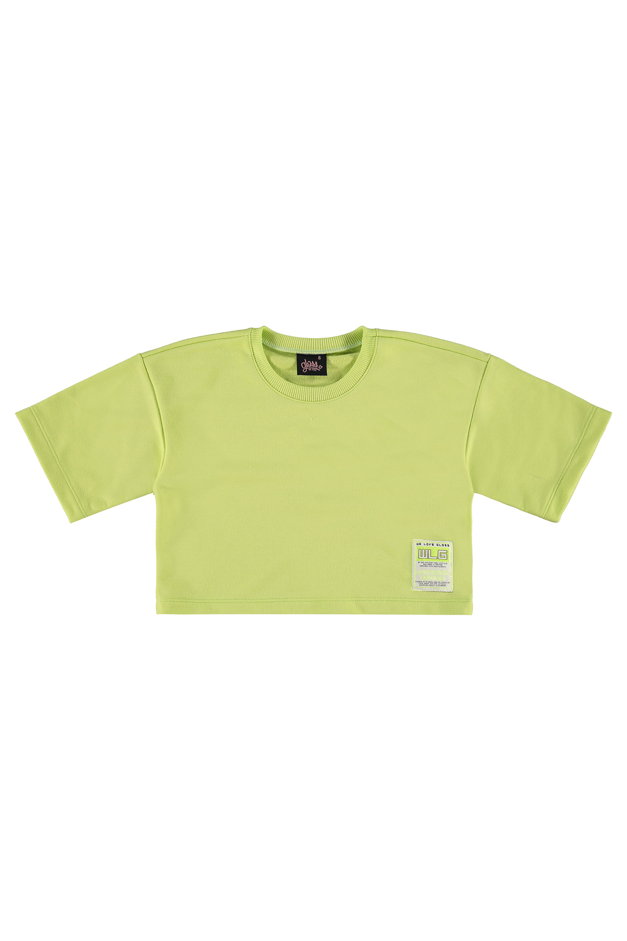 Blusa Básica Manga Curta Cropped em Moletom (Verde) Gloss