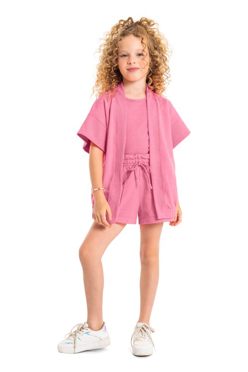 Kimono Oversize Juvenil em Moletom (Rosa Pink) Gloss