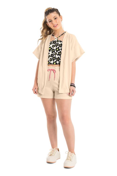 Kimono Oversize Juvenil em Moletom (Bege) Gloss