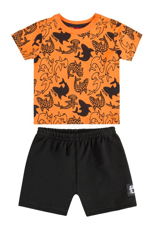 Conjunto Sharks para Bebê Menino com Camiseta e Bermuda (Laranja) Bee Loop