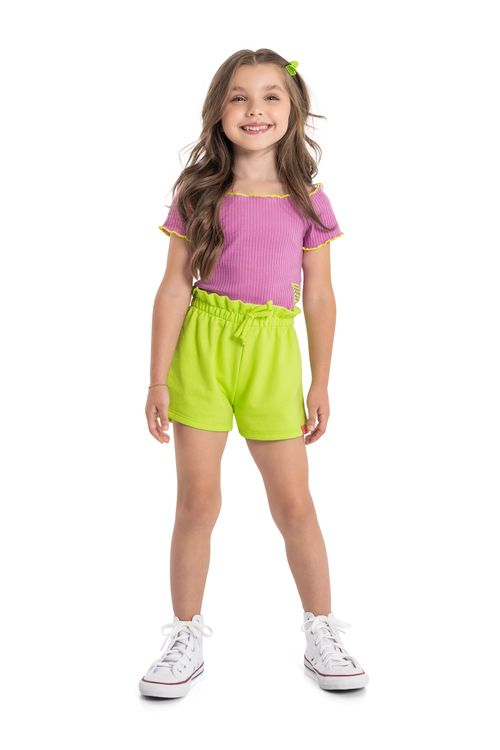 Blusa Cropped Infantil com Manga Curta em Ribana Canelada (Roxo) Quimby