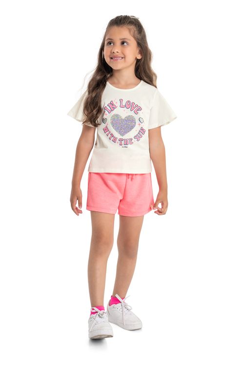 Blusa Infantil com Manga Curta em Meia Malha (Bege) Quimby