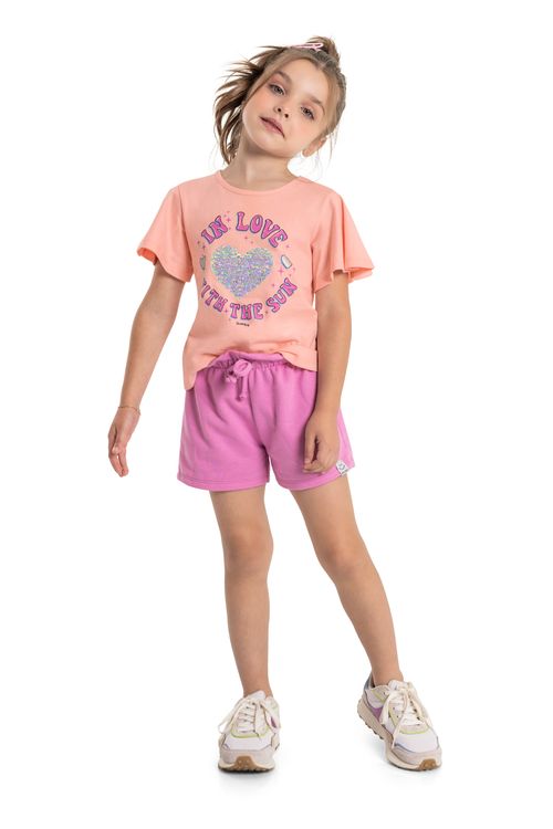 Blusa Infantil com Manga Curta em Meia Malha (Rosa) Quimby