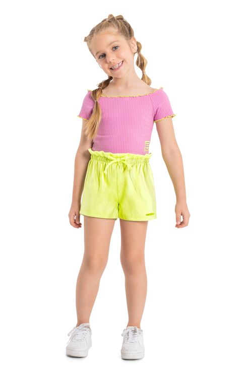 Short Neon Infantil Feminino em Sarja com Elastano (Verde) Quimby