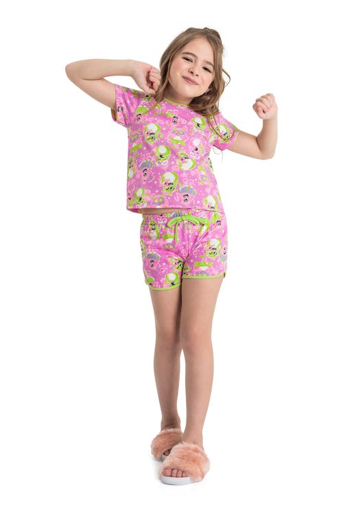 Pijama Infantil para Meninas com Blusa e Short em Meia Malha (Roxo) Quimby