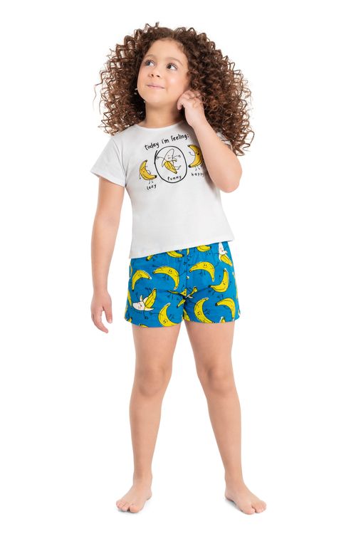 Pijama Bananinha Infantil Feminino com Blusa e Short em Meia Malha (Branco) Quimby