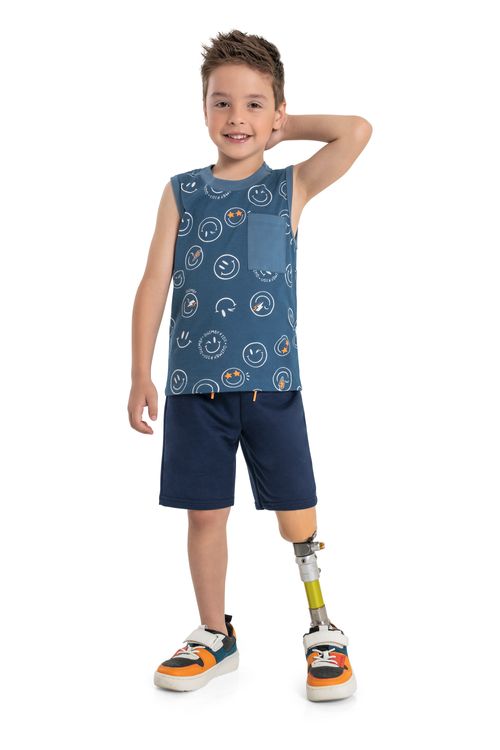 Conjunto Emojis Infantil para Meninos com Regata e Bermuda (Azul) Quimby