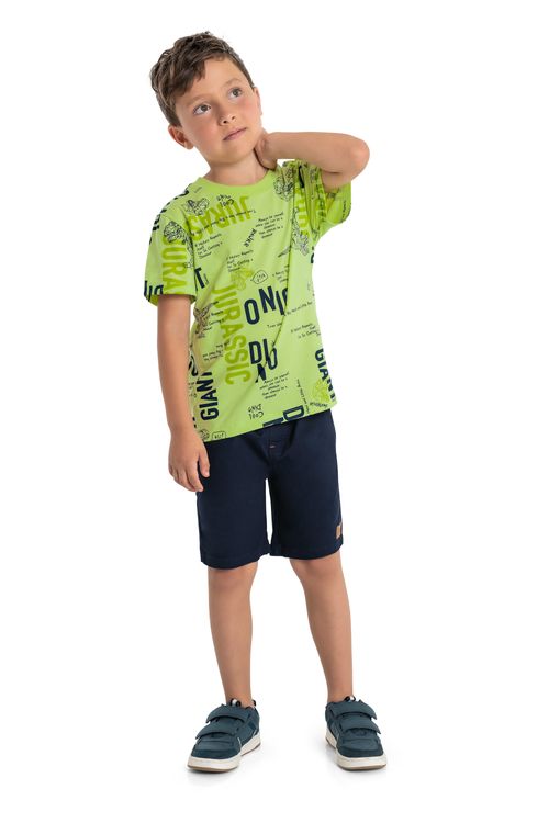 Camiseta Giant Dino Manga Curta Infantil para Meninos (Verde) Quimby