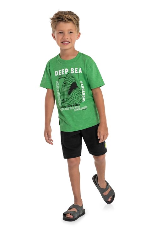 Camiseta Deep Sea Manga Curta Infantil para Meninos (Verde) Quimby