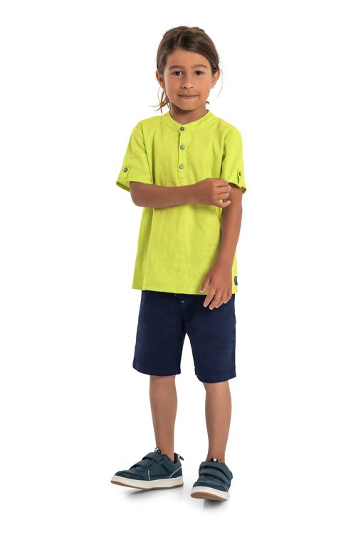 Camiseta em Cotton e Bermuda em Sarja Infantil para Meninos (Verde) Quimby