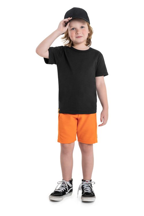 Camiseta Básica Infantil para Meninos Manga Curta em Meia Malha (Preto) Quimby