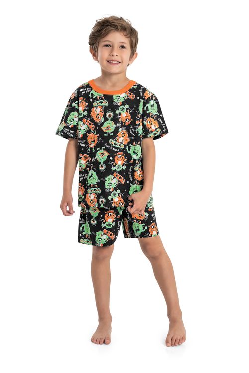 Pijama Infantil Masculino em Meia Malha (Preto) Quimby