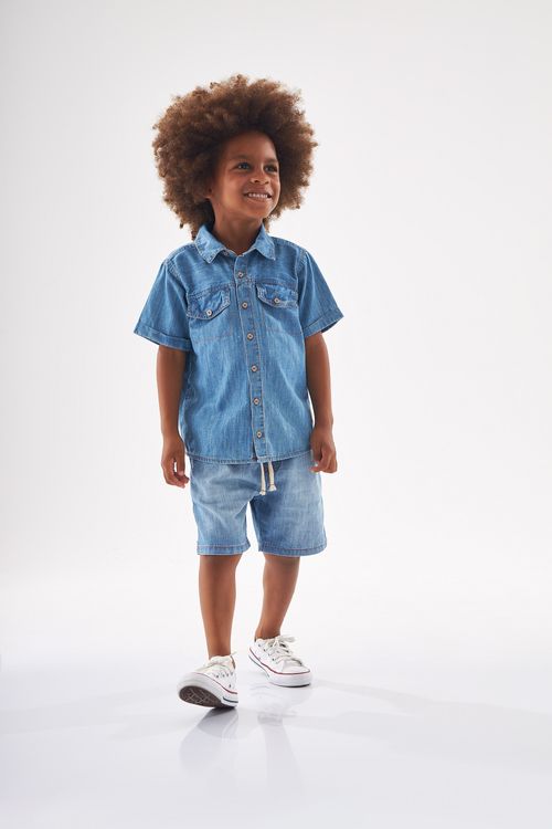 Camisa Jeans Manga Curta para Menino (Azul) Up Baby