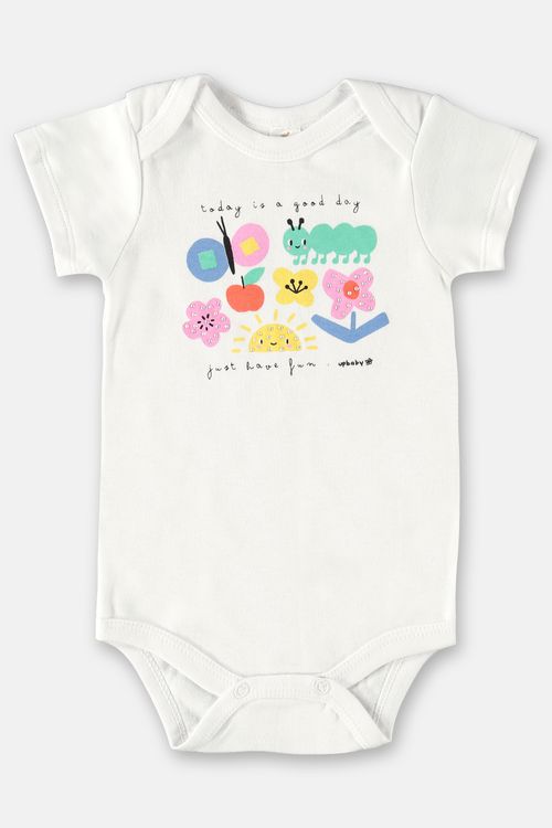 Body Curto Estampado Feminino para Bebês (Branco) Up Baby