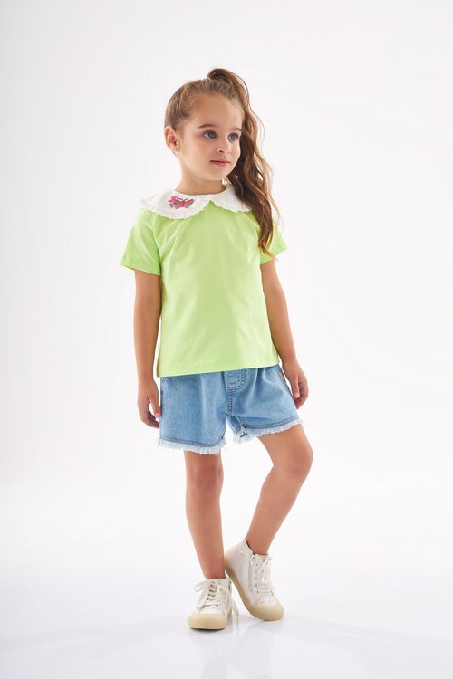 Blusa Manga Curta Gola Boneca Infantil (Verde) Up Baby