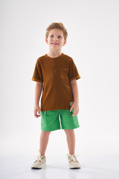 Conjunto Camiseta e Bermuda Masculino Infantil (Marrom) Up Baby