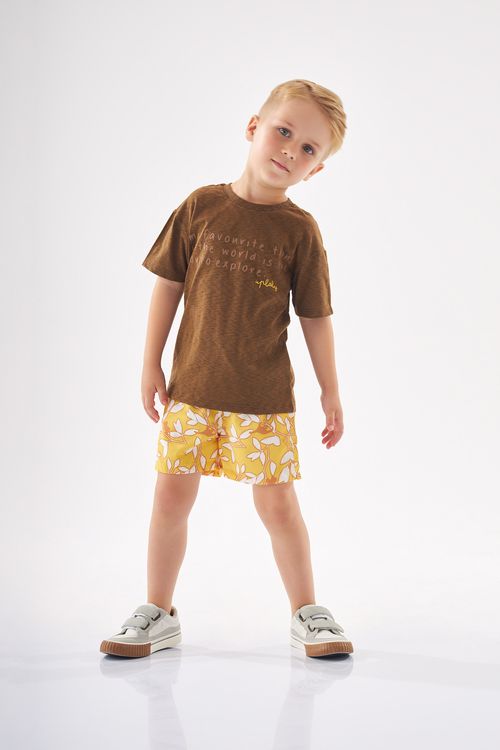 Conjunto Infantil Camiseta e Short (Marrom) Up Baby