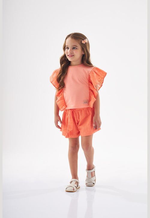 Conjunto Infantil Blusa e Short Para Menina (Salmão) Up Baby