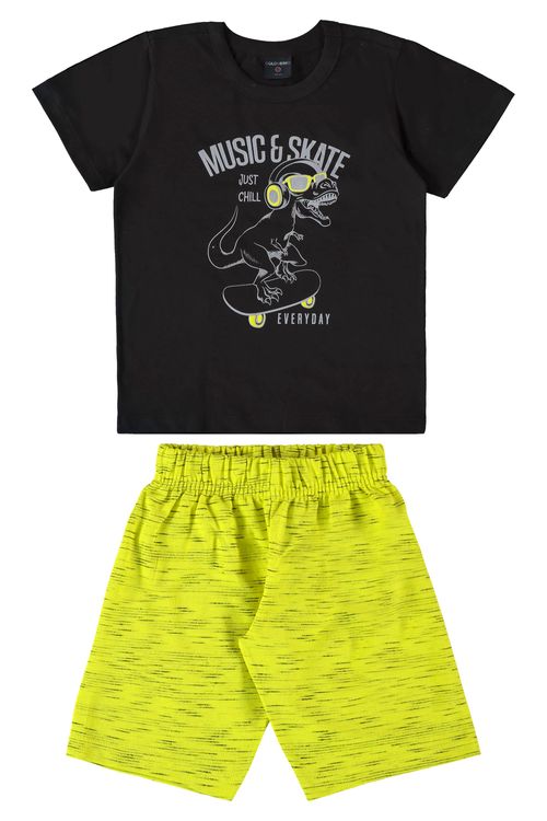 Conjunto Camiseta Manga Curta e Bermuda Infantil (Preto) Guloseima