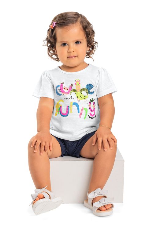 Blusa Manga Curta Bebê Menina (Branco) Quimby