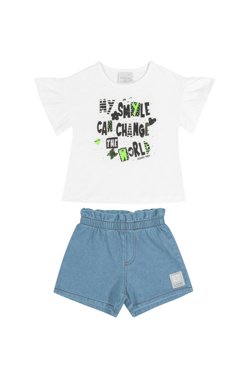 Conjunto Blusa e Short Bebê Menina (Branco) Quimby