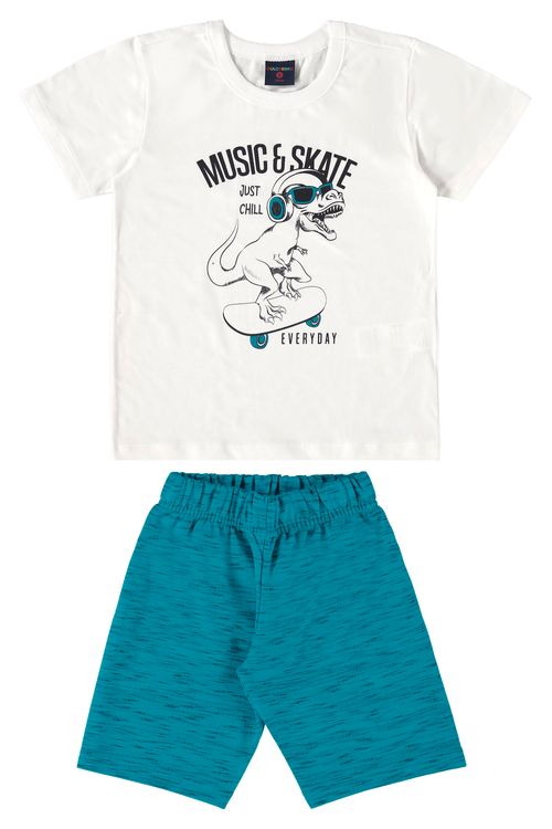 Conjunto Camiseta Manga Curta e Bermuda Infantil (Branco) Guloseima