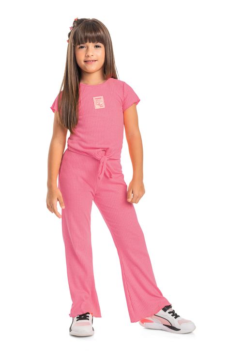 Conjunto Blusa e Calça Flare Infantil (Rosa) Quimby