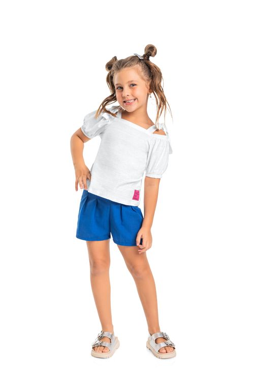 Conjunto Bata e Short em Linho Infantil (Branco) Quimby