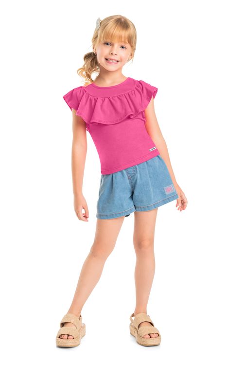 Blusa com Babado Infantil Menina (Pink) Quimby