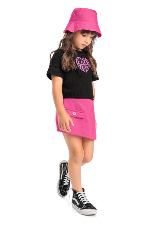 Conjunto Infantil com Cropped e Short-Saia (Preto) Quimby