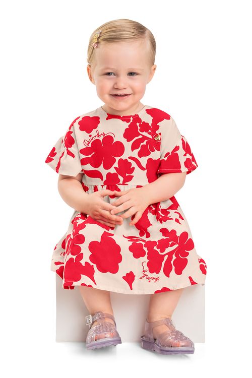 Vestido Estampado para Bebê (Off White) Quimby